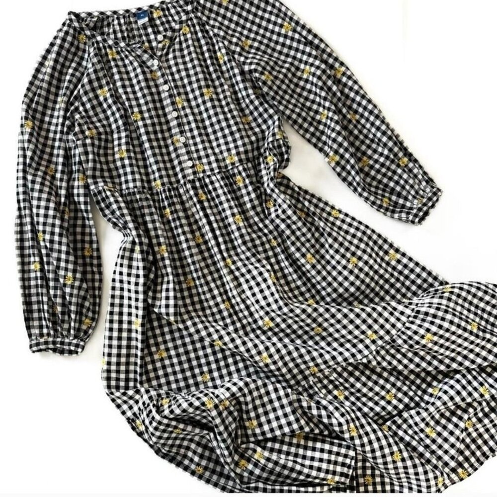 Old Navy Black and White Gingham Plaid Checkered Long Sleeve Maxi Dress